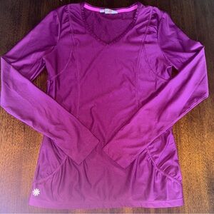 Athleta Wick It Good‎ Running Shirt Long Sleeves Lace Thumbholes Small Purple